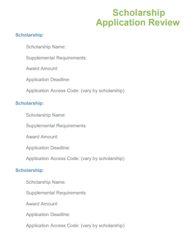 sample scholarship application review template