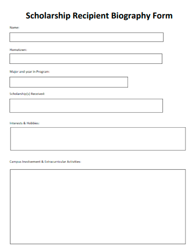 sample scholarship recipient biography form template