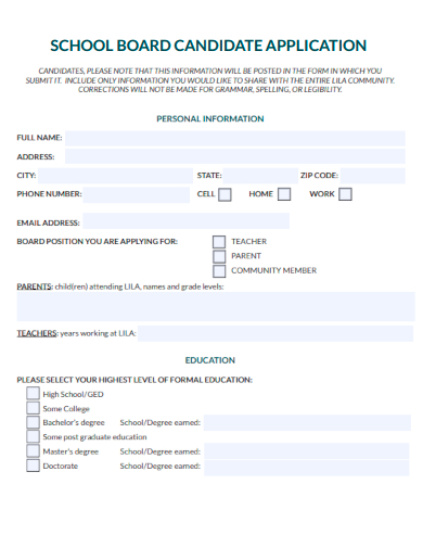 sample school board candidate application template