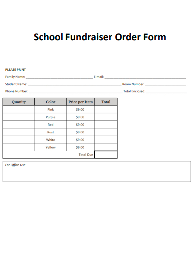 sample school fundraiser order form template
