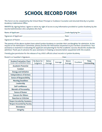 sample school record form template