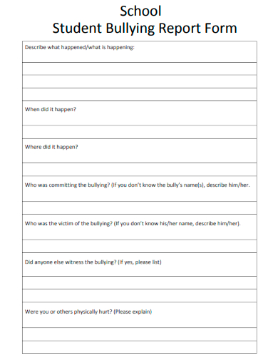 sample school student bullying report template