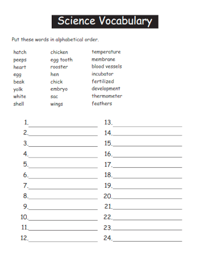 sample science vocabulary worksheet template