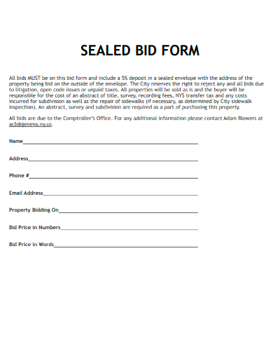 sample sealed bid form template