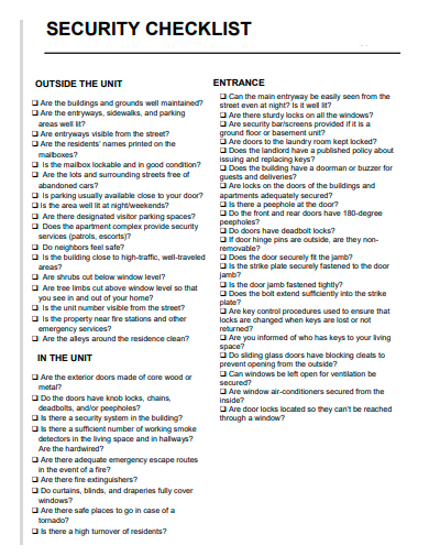 sample security checklist template