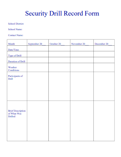 sample security drill record form template