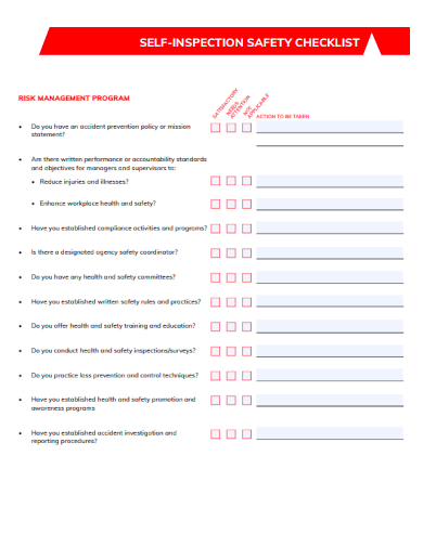 sample self inspection safety checklist template