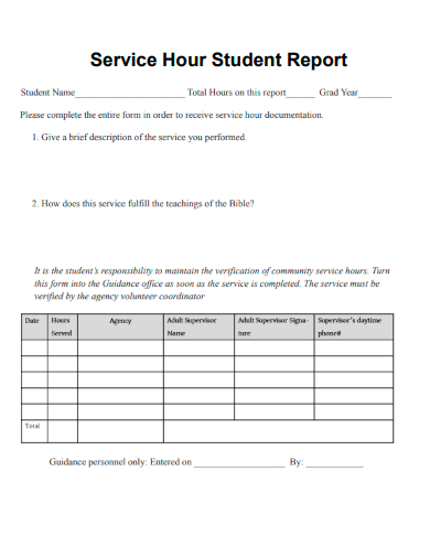 sample service hour student report template