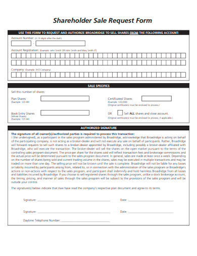 sample shareholder sale request form template