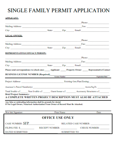 sample single family permit application template