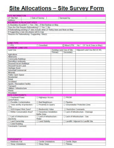 sample site allocations survey form template