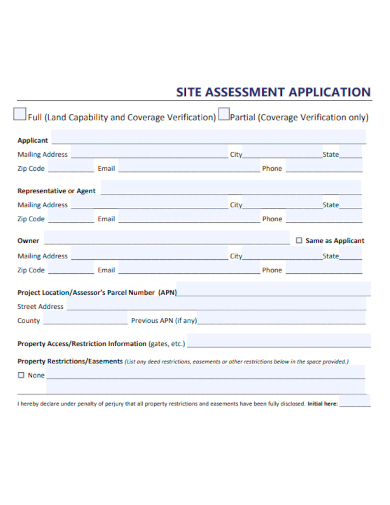 sample site assessment application form template