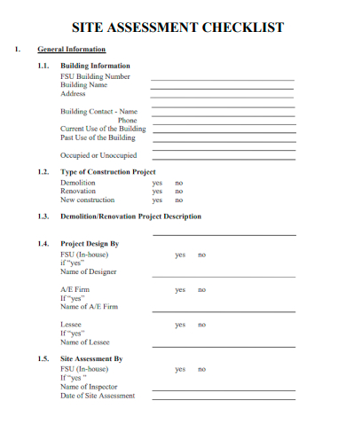sample site assessment checklist form template