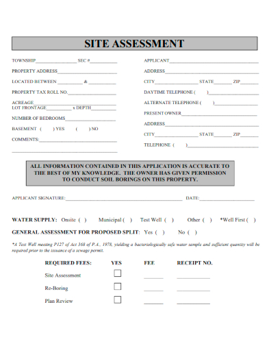 sample site assessment form blank template