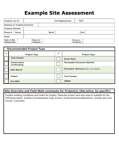 sample site assessment form example template