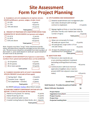 sample site assessment form for project planning template