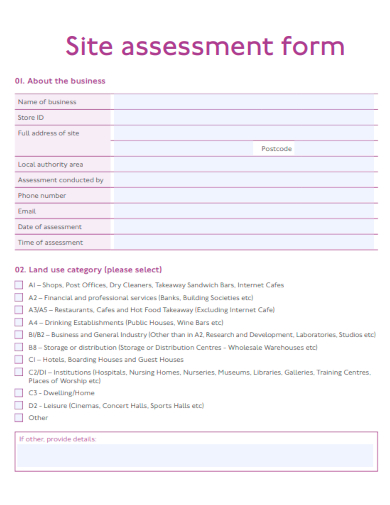 sample site assessment form printable template