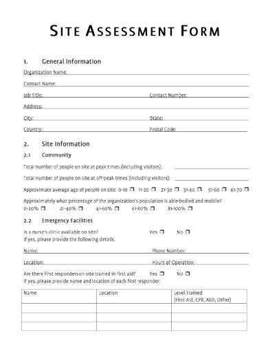 sample site assessment form professional template