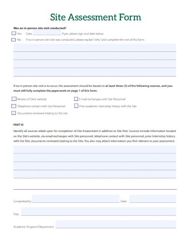 sample site assessment form standard template
