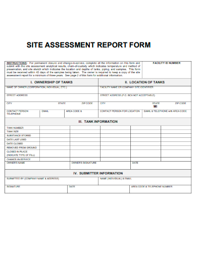 sample site assessment report form template