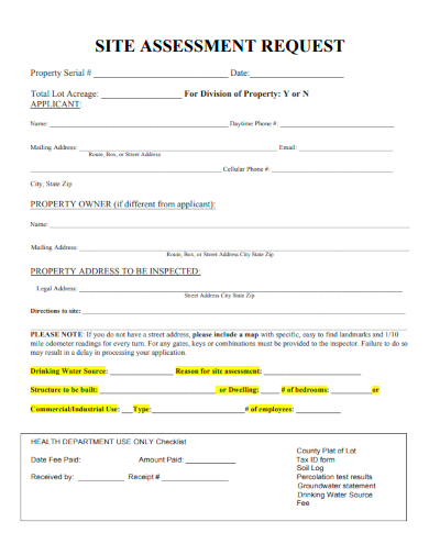 sample site assessment request form template