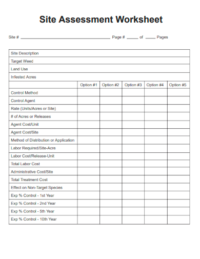sample site assessment worksheet form template