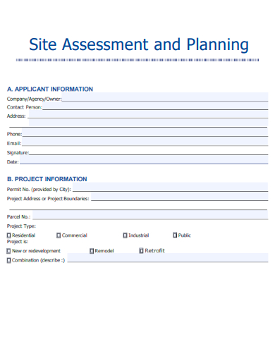 sample site assessment and planning form template