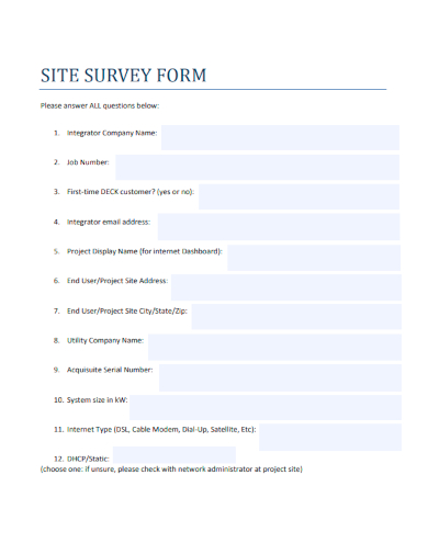 sample site survey form basic template