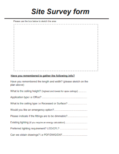 sample site survey form formal template