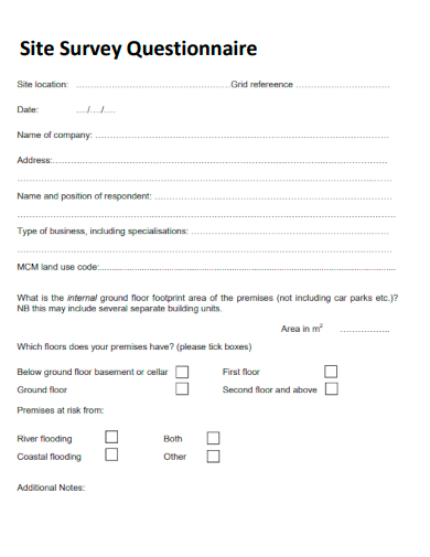 sample site survey questionnaire form template