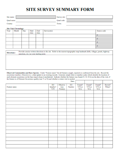 sample site survey summary form template