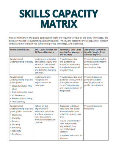 sample skills capacity matrix template