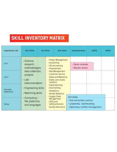 sample skills inventory matrix template