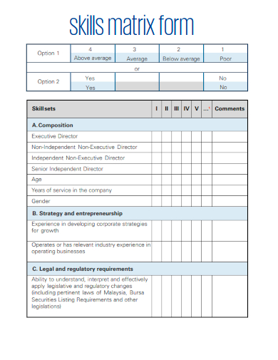 sample skills matrix form template