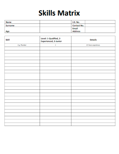 sample skills matrix printable template