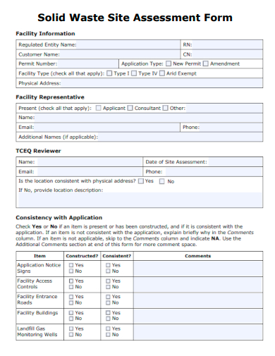 sample solid waste site assessment form template