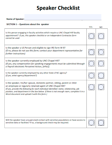 sample speaker checklist form template