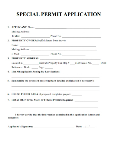 sample special permit application template