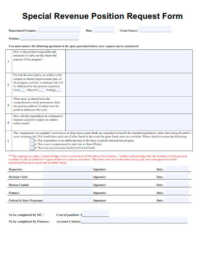 sample special revenue position request form template