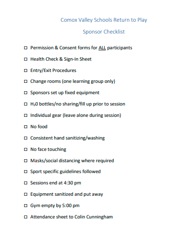 sample sponsor checklist template