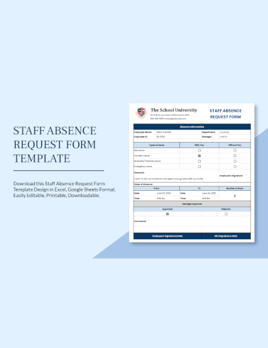 sample staff absence request form template