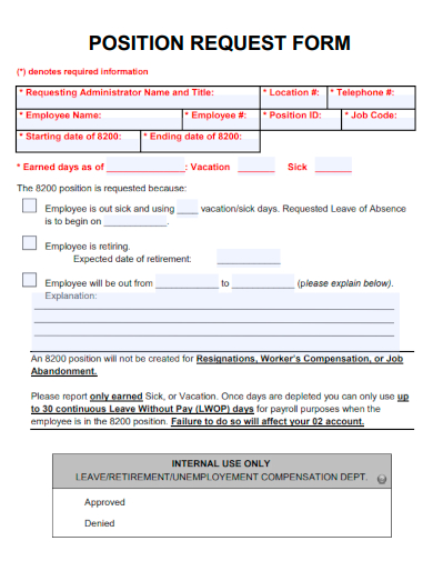 sample standard position request form template