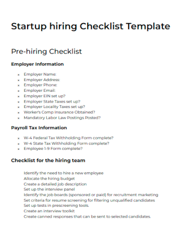 sample startup hiring checklist template