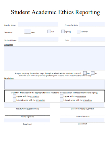 sample student academic ethics reporting template