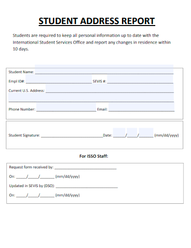 sample student address report template