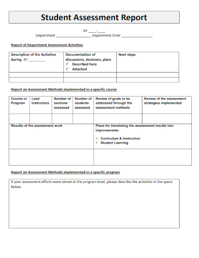 sample student assessment report template