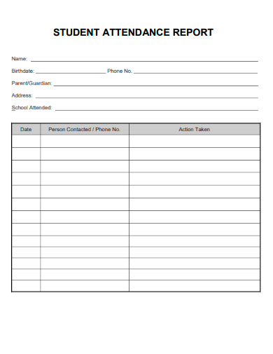 sample student attendance report template