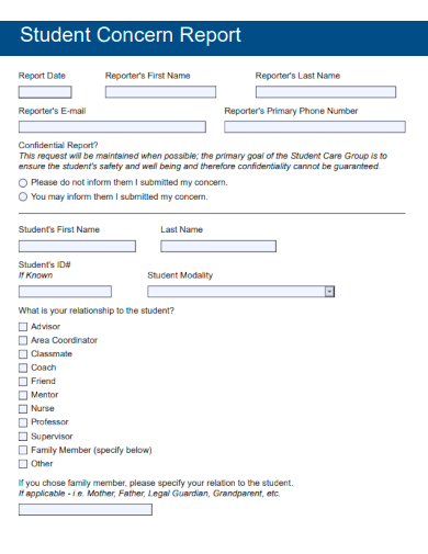 sample student concern report template