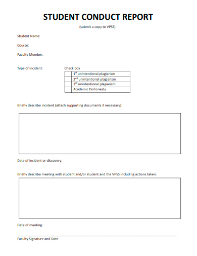sample student conduct report template
