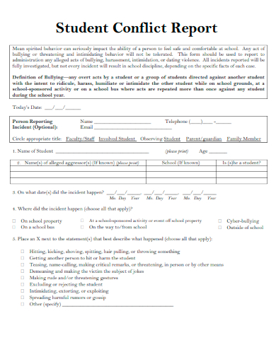 sample student conflict report template